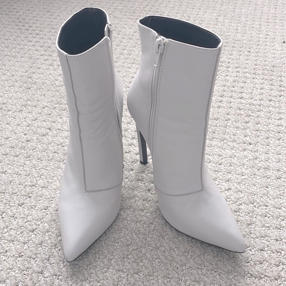 Tony Bianco white leather booties